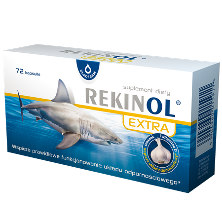 Rekinol Extra, olej z wątroby rekina, czosnek, wit D, 72 kapsułki